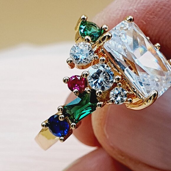 💎 Trendy Colourful Gemstone Dainty Large Rectangle Gold Rings  Women, INDN8511 - Picture 6 of 11